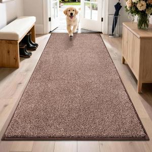 PURRUGS Dirt Trapping Door Mat 31.5" x 70", Non-Slip Machine Washable Entryway Rug, Dog Doormat, Indoor Front Door Mat, Super Absorbent Entry Rug for Muddy Shoes & Paws, Brown-Light Cream