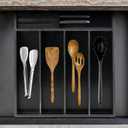 VaeFae Bamboo Silverware Organizer, Utensil Holder for Drawer, Wooden Cutlery Tray with Divider for Kitchen Drawer, Utensil Organizer with Knife BlockBlack