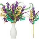 Zeyune 6 Pcs Mardi Gras Decoration Picks Table Centerpiece 17.7 Inch Purple Green Gold Mardi Gras Floral Picks and Sprays Artificial Twig Branch Decor for Tree Topper Arrangement Wreath Party Ornament