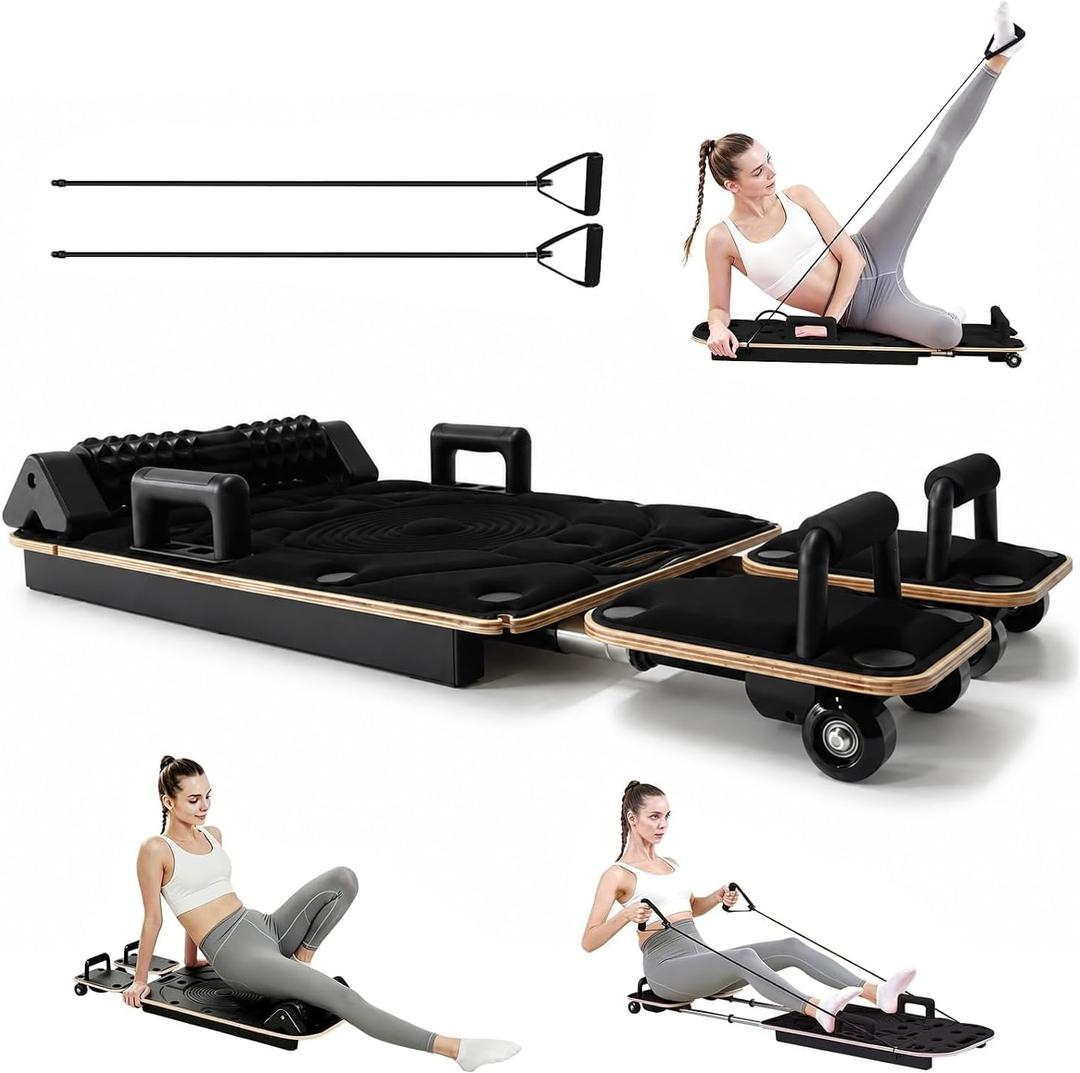 Pilates Reformer Board for Home Workout, Wooden Pilates Equipment Set