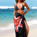Herseas Women Sheer Sarong High Slit One Size Swimsuit Coverups 2026 Summer Floral Print Chiffon Wraps Beach Cover Up (Black, M)