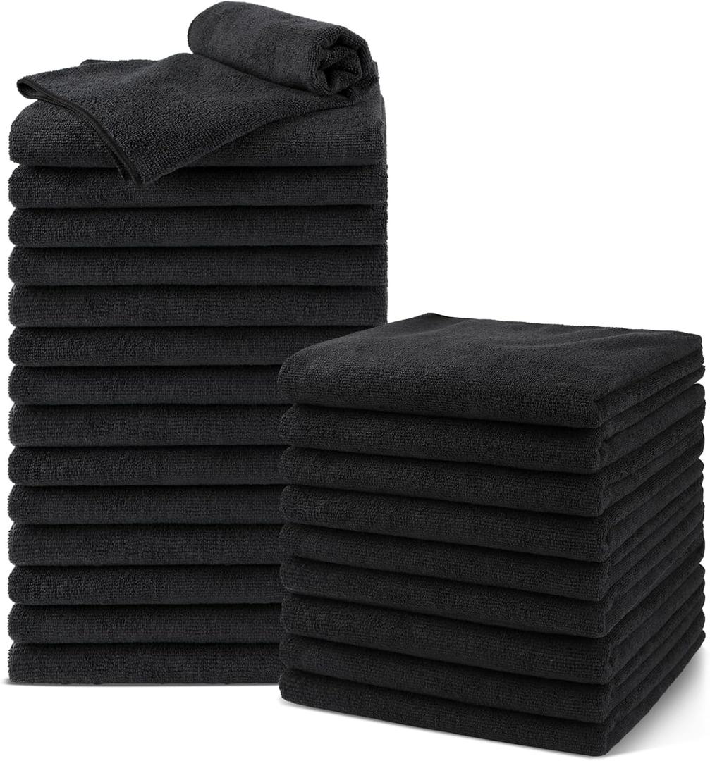 Salon Towels 24 Pack, Microfiber Barber Towels Bulk, (16x29 inches) Hair-Drying Cloth Super Soft Black Hand Cloth for Gym, Bath, Spa Use and Home Beauty Care(Not Bleach Proof)