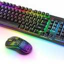 Wireless Keyboard and Mouse RGB Backlit Combo, MOOJAY Rechargeable 2.4G Light Up Cordless Gaming Keyboard with Ergonomic Wireless Wired Dual Mode Mice Set, for PC/Laptop/Windows/Mac - Black