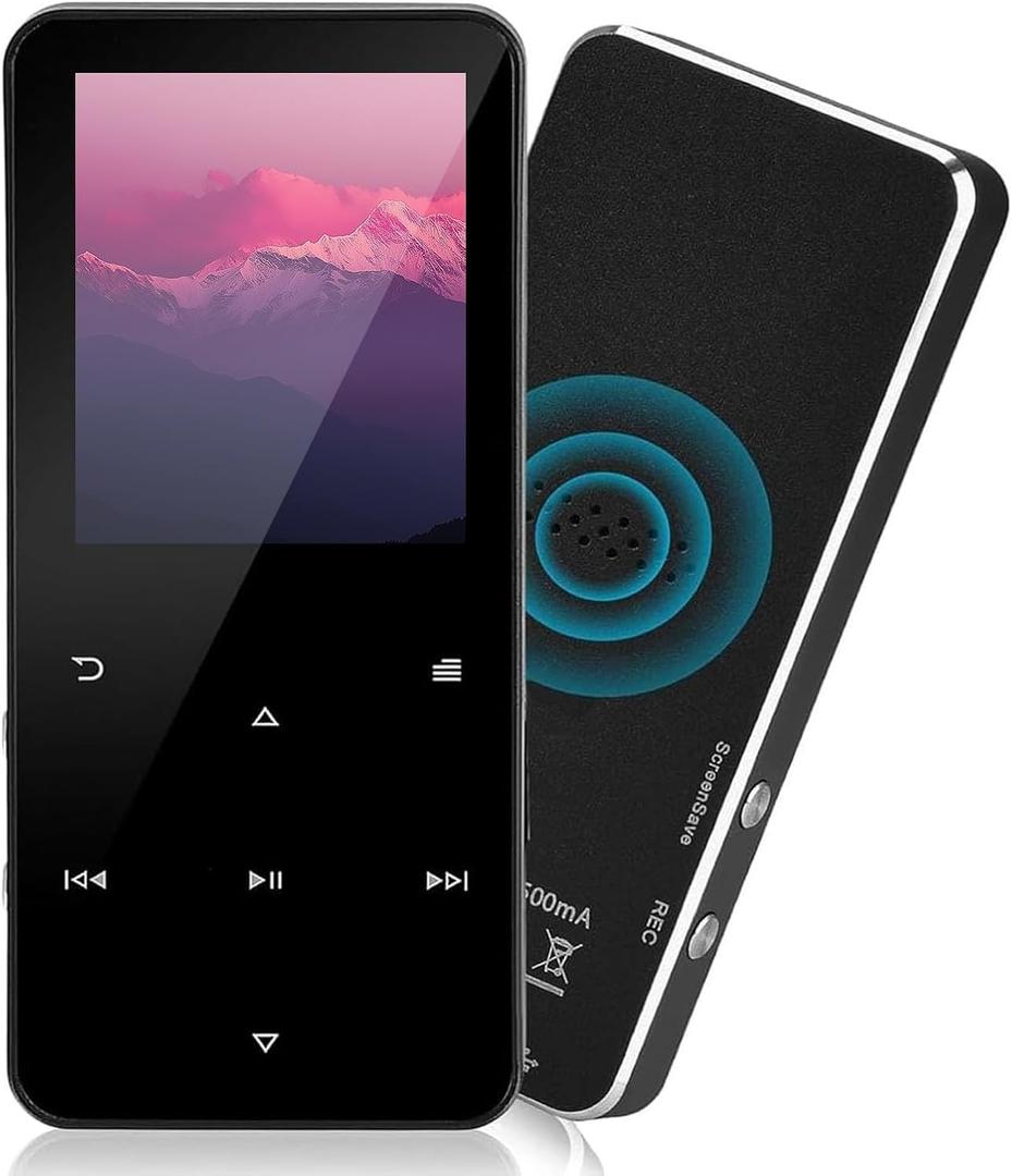 144GB MP3 Player - Music Player with Bluetooth 5.2 HiFi Sound Shuffle Single Loop FM Radio Built-in HD Speaker Voice Recorder Mini Design Ideal for Sport Earphones Included-Black-A4