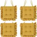 Wenqik 4-Pack Ruffled Chair Cushions with Ties, 16"x16" Turmeric Cotton Fabric Non-Slip Seat Pads for Dining Chairs, Farmhouse Kitchen, Office, and Wooden Chairs
