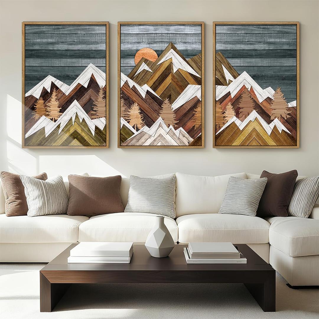 BINCUE Extra Large Mountain Wall Art Decor large Artwork Mountain Wall Decor 24x36 Inches Set of 3 Framed Painting for Living Room Bedroom Office (Boho Mountain Print)