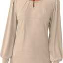 Womens Long Sleeve Tops Dressy Business Casual Blouses Basic Loose Fit V Neck Work Shirt 2025 Fall Clothes Outfits (Beige)