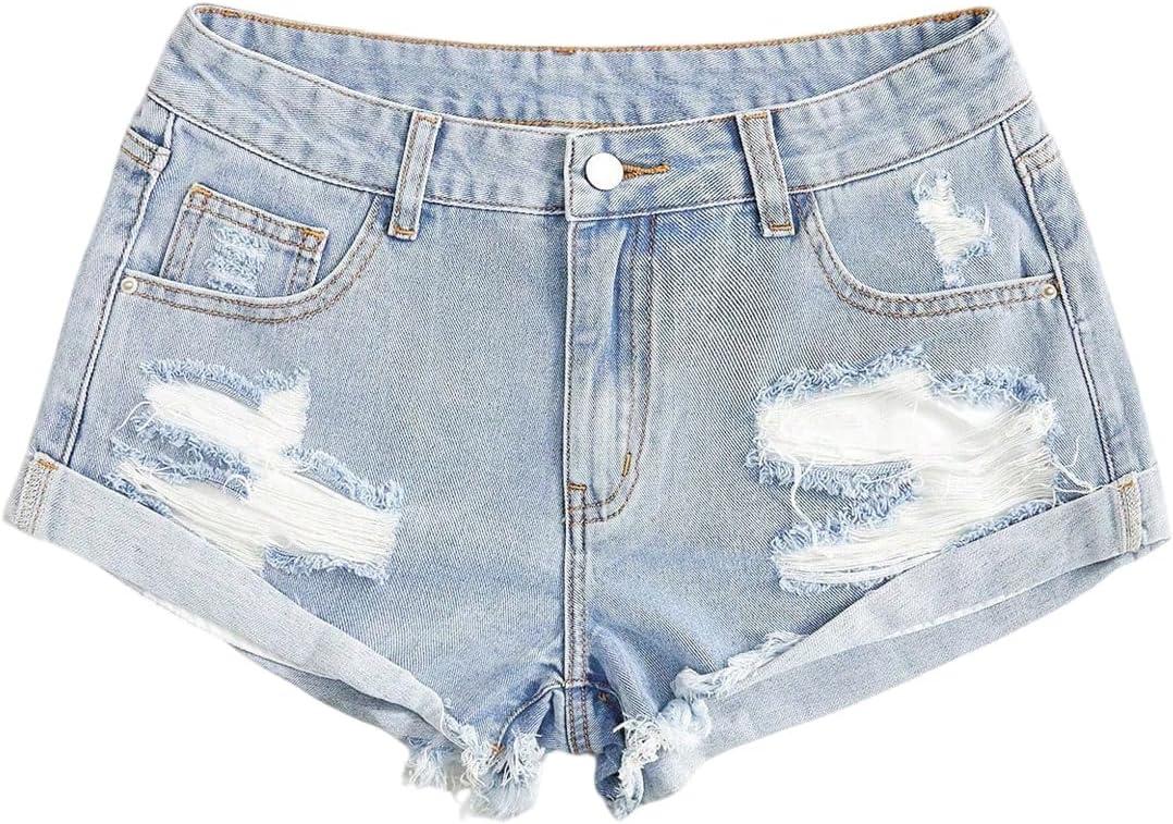 Floerns Women's Low Waisted Ripped Mini Jean Shorts Roll Hem Distressed Y2k Denim Shorts (26)