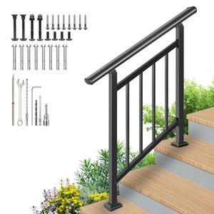 Upgrade 2 in 1 3 Step Stair&Horizontal Handrails, Adjustable 40"x38" Stair Railing Kits, Black Wrought Iron Hand Rails for Outdoor Steps,Concrete Step, Porch Railing, with Installation Kit