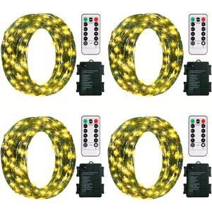 ZAIYW Battery Fairy Lights 4 Pack 16.5Ft 50 LED Fairy Lights with Remote Timer 8 Modes, Dark Green Copper Wire Waterproof Fairy String Lights for Bedroom Christmas Tree Garland Decor (Warm White)