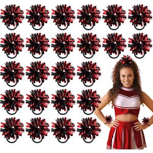 Shappy 2 Color Mini Pom Poms Hair Ropes for Football Cheerleading 4 Inch Ponytail Holder for Team Spirit Sports Dance Cheer (Black Red)
