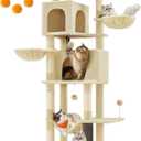 Feandrea Cat Tree, 69-Inch Tall Cat Tower for Indoor Cats, Multi-Level Cat Condo with 2 Caves, 2 Baskets, 5 Scratching Posts, Self-Groomer, Perch, Hammock, Sand Beige UPCT182Y01