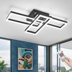 Modern Led Ceiling Light Fixtures, Black Flush Mount 3-Square Ceiling Light with Remote Control&APP, Dimmable, 40W Acrylic for Bedroom, Kitchen, Dining Room