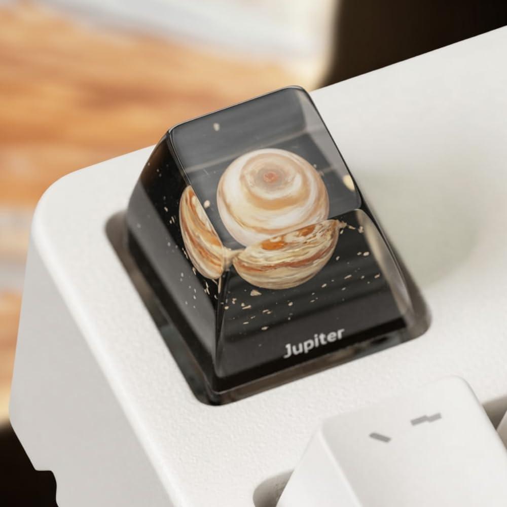 Jupiter Artisan Keycap R1 SA Profile Custom Solar System Planet Keycaps 1U ESC Handmade Resin Gaming Galaxy Key Cap Cherry MX Switch Compatible Mechanical Keyboard Space Lover Gift