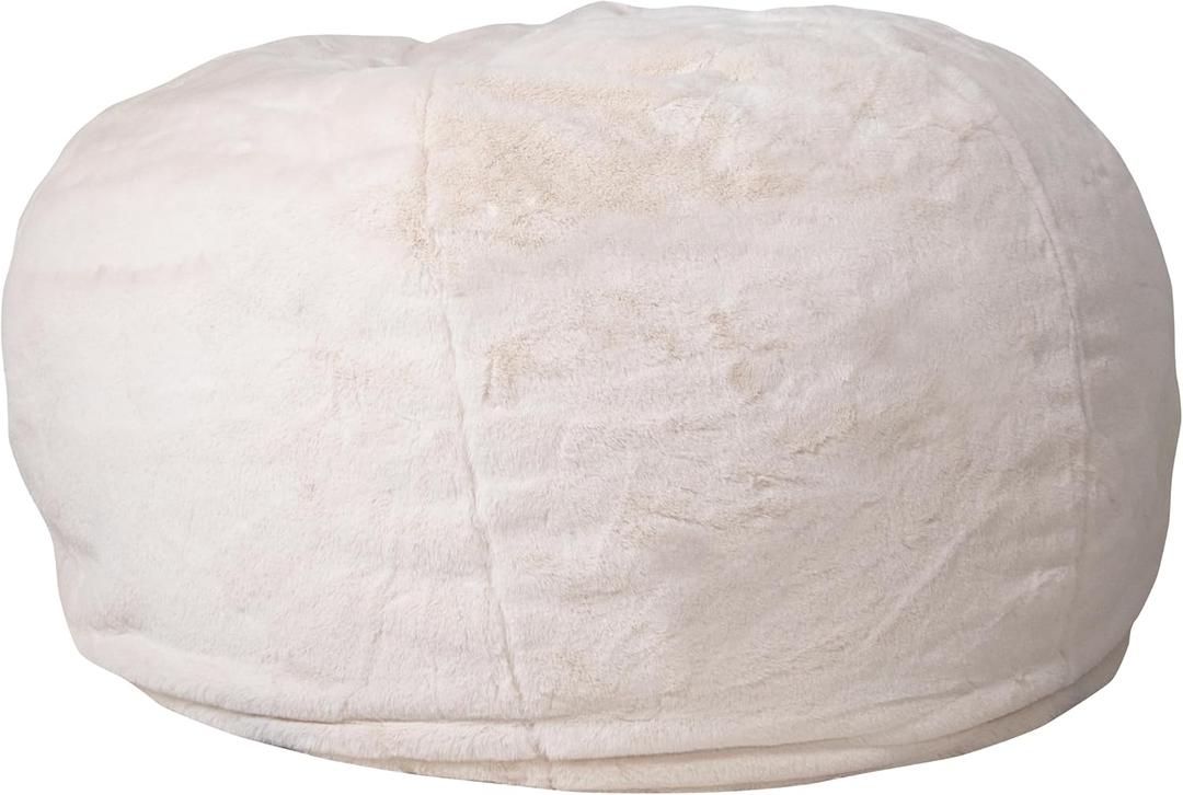 Flash Furniture Duncan Oversized Bean Bag Chair for Kids and Adults, Foam-Filled Beanbag Chair with Machine Washable Cover, White Furry, Set of 1, 42"D x 42"W x 19"H