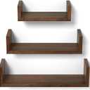 SRIWATANA Floating Shelves Wall Mounted, Solid Wood Wall Shelves Set of 3, Dark Brown