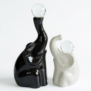 Handmade Elephant Gifts for Women, Ceramic Figurines with Crystal Balls, Modern Statues Home/Office Decor, Animal Sculpture for Anniversary/Housewarming/Wedding/Couples (Black & White)