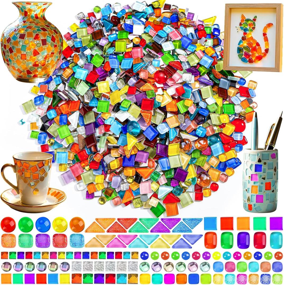 2400 Pcs Colorful Irregular Crystal Mosaic Tiles, 4.4lb Tiny Mosaic Tile DIY Hobbies Children Handmade Crystal Craft for Craft Bathroom Kitchen Home Decoration DIY Art Projects (Crystal Assorted Colors)