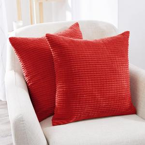 Deconovo Modern Corduroy Throw Pillow Covers Set of 2  Elegant Soft Cushion Covers, Machine Washable Home Decor for Living Room, Sofa, Bedroom | Bright Red, 22x22 Inch