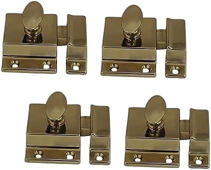 QCAA Traditional Large Oval Turn Cabinet Latch, Solid Brass, 2", for Cupboard & Other Furniture, Polished Brass, 4 Pack, Made in Taiwan