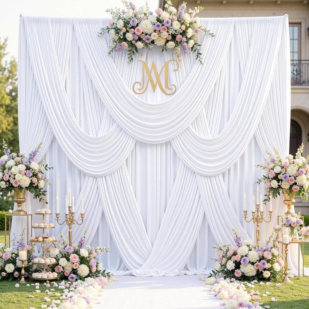 Wrinkle Free White Backdrop Curtains for Parties, 6 Panels 5x12FT Long Silky Polyester White Photo Backdrop Drapes Back Drop Cloth for Wedding Birthday Photography Background Decor,  5FT×12FT_6 Panels, White