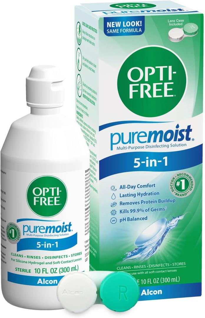 Opti-Free Puremoist Multi-Purpose Contact Lens Cleaning and Disinfecting Solution with Lens Case, 10 FL Oz (Pack of 1), BB Date 05/31/2025