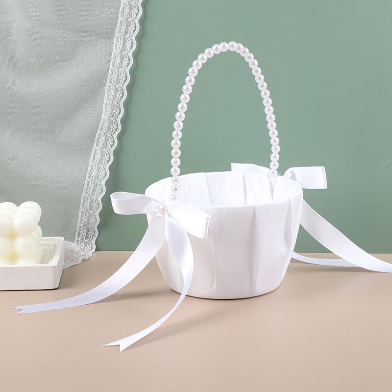 Flower Girl Baskets for Wedding,Ivory Flower Girl Basket,Wedding Basket for Flower Girl Wedding Decor (Ivory)