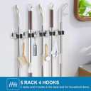IMILLET 2 Pack Wall Mount Broom Holder Stainless Steel 5 Racks with 4 Hooks Broom Organizer Self Adhesive Heavy Duty Laundry Room, Garage Organization Storage