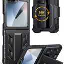 FNTCASE for Samsung Galaxy Z-Flip-6 Case: Military Grade Protection Shockproof Cell Phone Cover with Belt Clip Holster & Kickstand | Protective Drop Proof Rugged Case for Z Flip 7 FE 2025-Black