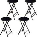 Lavish Home Folding Stool with Padded Backless Seat Set of 4, Black, 24”