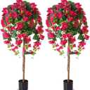 Giegxin 4 ft Bougainvillea Artificial 2 Pcs Artificial Bougainvillea Tree with Flowers in Plastic Pot Tall Floor Plant Faux Blooming Tree Large Fake Plants for Outdoor Indoor (Rose Red)