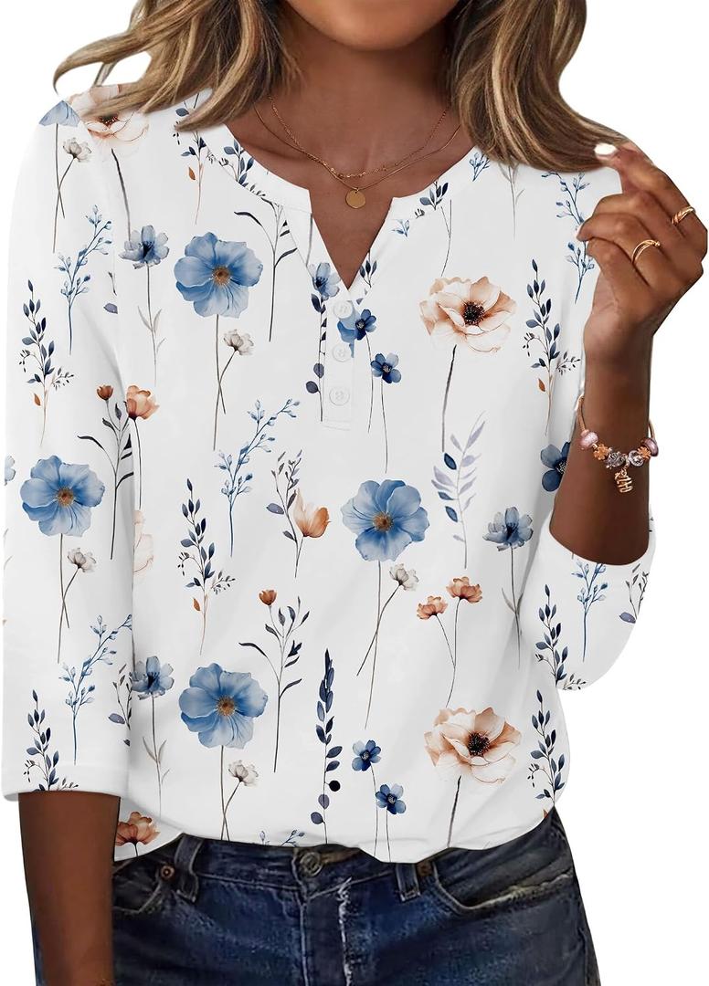 Zeagoo 3/4 Length Sleeve Women Tops Casual Dressy Summer Blouses Buisness Work Spring Tee Shirts, Medium