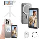 Vlog Selfie Monitor Screen for iPhone & Android, Audio Sync Built-in Speaker, Wireless Magnetic Phone Back Camera Monitor with Remote Control for Selfie Vlog Live Stream TikTok (Grey)