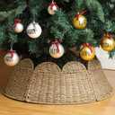 Woven Scallop Christmas Tree Collar 24-inch Rattan Christmas Tree Ring Farmhouse Natural Woven Rustic Base Cover Skirt for Xmas Decoration