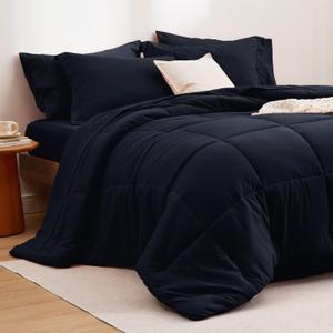 Bedsure Black Comforter Set Queen - 7 Pieces Solid Bed in a Bag, Queen Bed Set with Comforter, Sheets, Pillowcases & Shams (Queen, 03 - Black)