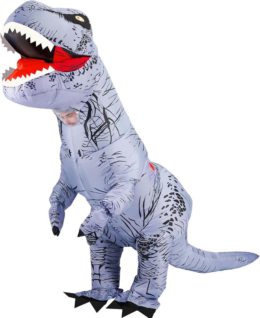 Inflatable Dinosaur Costume Kids, T-Rex Dinosaur Costume for Girls & Boys, Funny T-Rex Blow Up Costume for Halloween Dress & Party Cosplay (Grey)