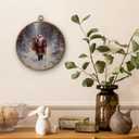 DILSJ Winter Christmas Santa Claus Round Wall Art Decor, Vintage Christmas Canvas Wall Art Framed, Winter Forest Holiday Santa Xmas Hanging Decorations for Home Bedroom Living Room, 10x10 Inch