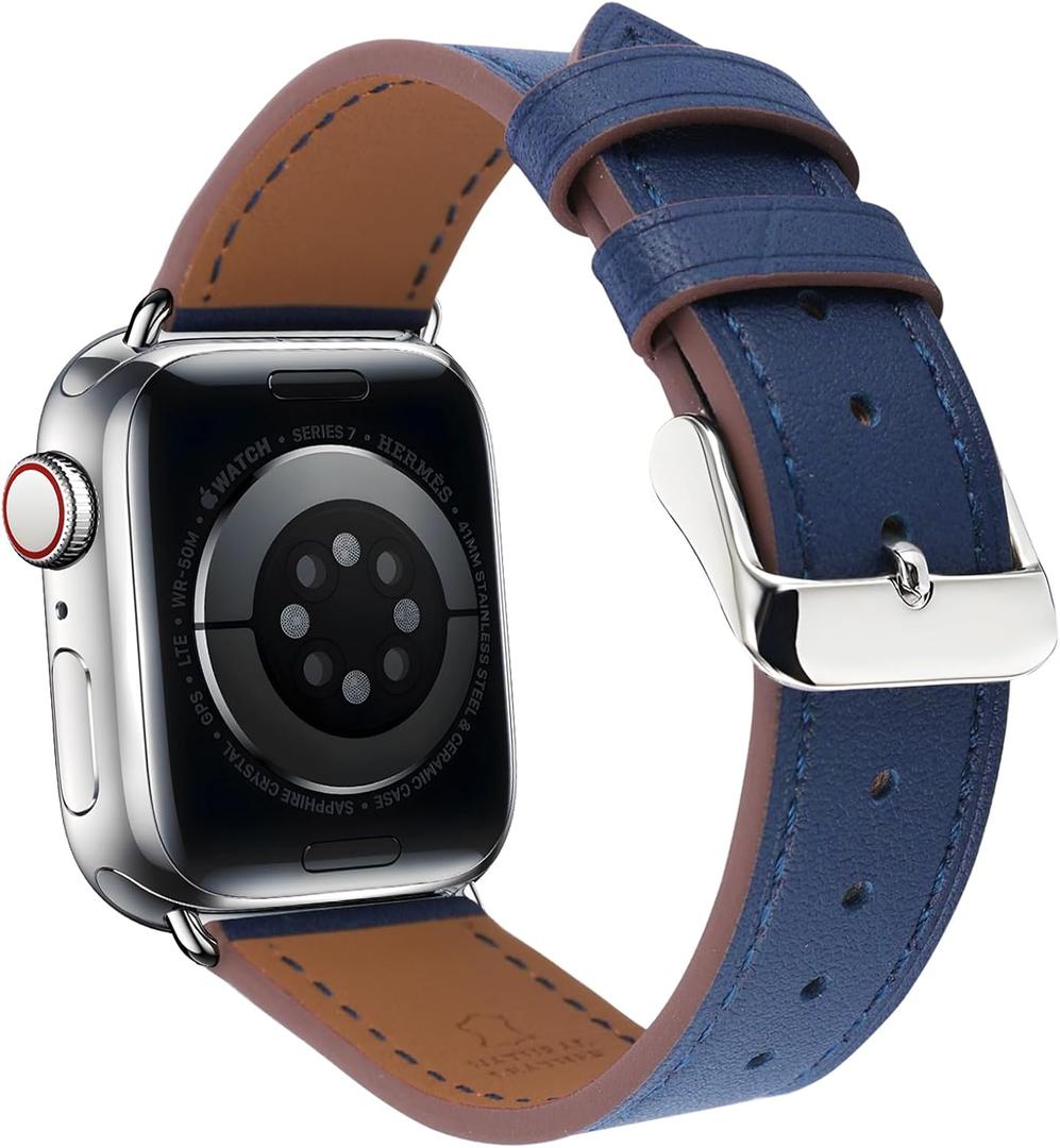 Premium Italy Leather Bands Compatible with Apple Watch Band 40mm 38mm 41mm 42mm 44mm 45mm 46mm 49mm, Soft Leather Watch Replacement Band for Watch Series Ultra SE 10 9 8 7 6 5 4 3 2 1 for Women Men