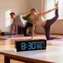 JENLYSTIME 7 Inch LED Digital Alarm Clock with Dual Alarms & Bottom GlowDisplays Time, Date, Day, Temperature3-Level Auto/Manual Brightness, DST, USB or Battery Powered Modern Desk Clock (Blue)