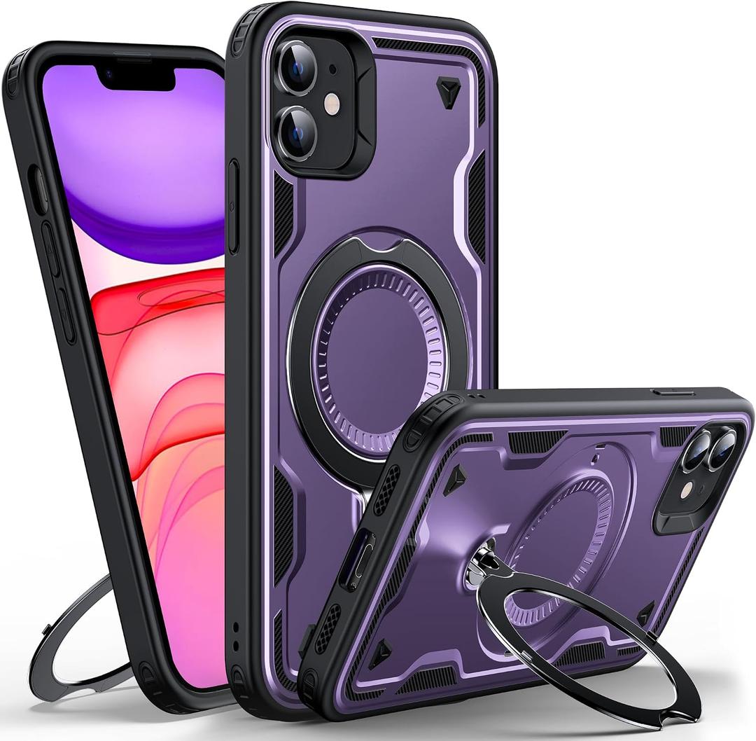 WYUIC Designed for iPhone 11 Magnetic Case, Compatible with Magsafe, 10ft Drop Test Hard Rugged, 360 Rotating Ring Kickstand Heavy Duty Shockproof Protection Phone Case iPhone 11 Cover, Purple