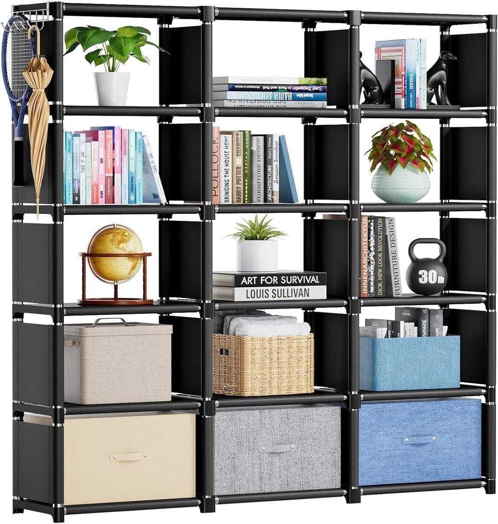 Mavivegue Bookshelf,15 Cube Storage Organizer,Book Shelf Organizer,Tall Bookcase Shelf,Book Cases/Shelves,Black Cube Shelf,Cubbies Closet Storage Shelves for Bedroom,Living Room,Home,Office