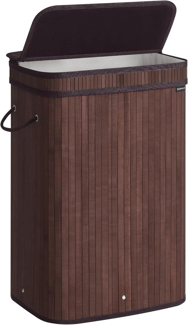 SONGMICS Laundry Hamper with Lid, Bamboo Laundry Basket, Removable Machine Washable Laundry Basket, with Handles, 19-Gallons, for Laundry Room, Bedroom, Bathroom, Chestnut Brown ULCB061K01