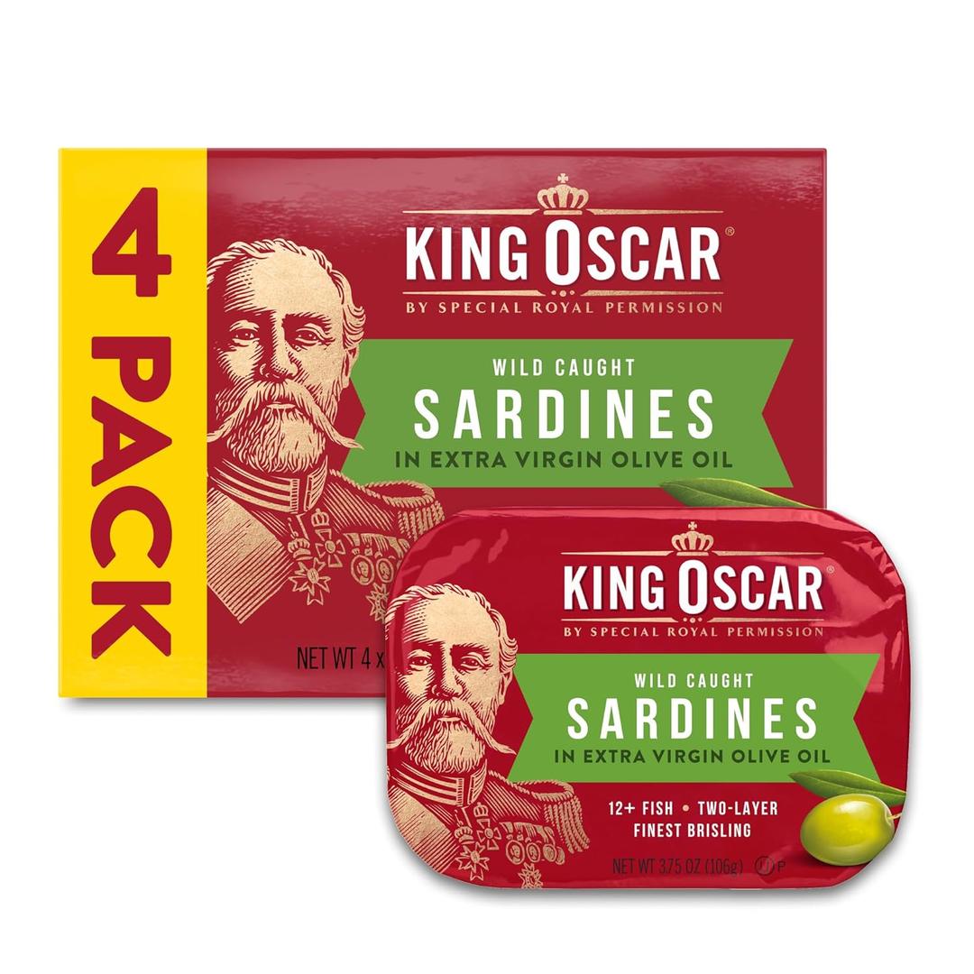 King Oscar Wild Caught Sardines in Extra Virgin Olive Oil 3.75 Ounce (Pack of 4)