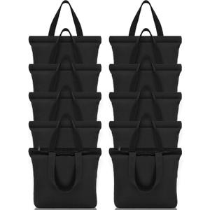 Sanwuta 10 Pcs Black Canvas Tote Bag with Handles 16.5 x 3.9 x 13 In Thick Plain Zipper Tote Kitchen Reusable Grocery Shopping Bag for Women Men DIY Crafting Embroidering