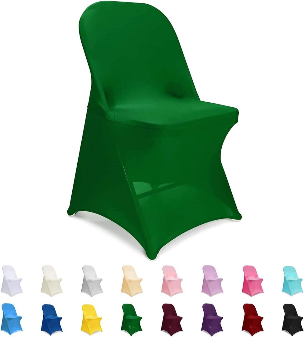 ManMengJi Spandex Chair Covers, 6 PCS Folding Chair Covers, Universal Fitted Chair Slipcovers for Wedding, Party, Banquet, Holidays, Celebration (Forest Green)