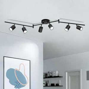 Fondiiz 6 Ways Track Lighting, Rotatable Heads Tracks Light, Track Lightings Fixtures Ceiling with Foldable Arms, Modern Black Tracks Light for Kitchen, Living Room, Hallway(Bulbs Not Included), Black