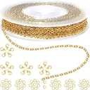 Jishi 33ft Stainless Steel Gold Plated Chain for Jewelry Making Supplies - 2mm 18K Gold Plated Non Tarnish - 33ft Roll with Lobster Clasps, Jump Rings - Gold