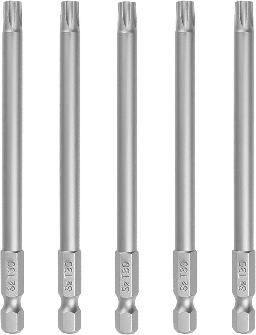 Utoolmart Torx Screwdriver Bits, 1/4 Inch Hex Shank Screwdriver Bits, T30 Magnetic Security Tamper Proof Bit, S2 Steel Torx Head Screw Driver Bit, 150mm Length, for Repair Work, 5 Pcs