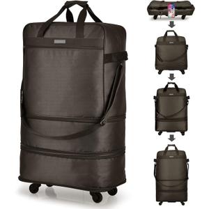 Hanke Suitcases with Wheels Expandable Foldable Luggage Bag Suitcase Collapsible Rolling Travel Bag Duffel Bag for Men Women Lightweight Suitcases without Telescoping Handle, Coffee (Coffee Upgrade Version)