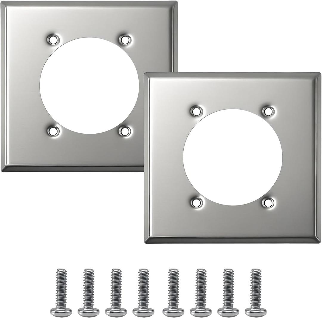 2 PCS Outlet Cover Wall Plates 2 Gang Single Hole Receptacle Wall Plates 2.48" Hole Diameter with 8 Screws Compatible with Hubbell HBL9450A 14-50R Replace#: SS701